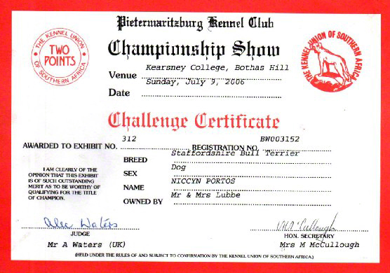 Championship Certificate