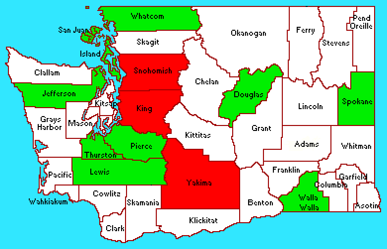 map of washington cities. of Washington Counties Map